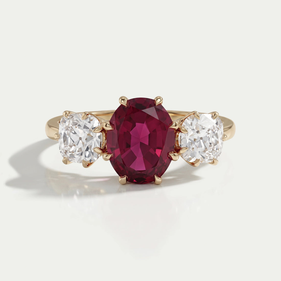 Three Stone Ruby Oval Gemstone Engagement Ring Ring
