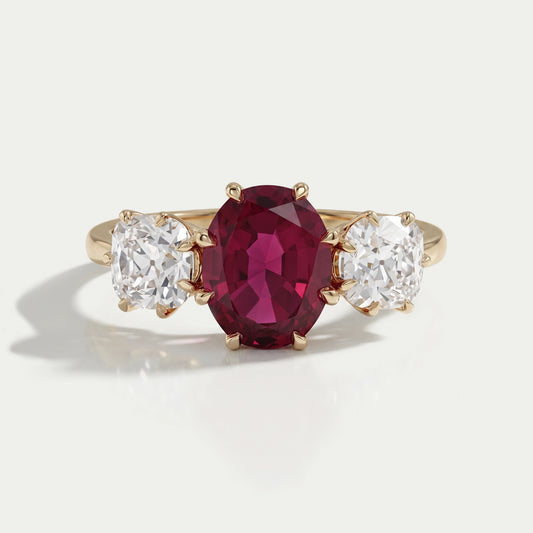 Three Stone Ruby Oval Gemstone Engagement Ring Ring