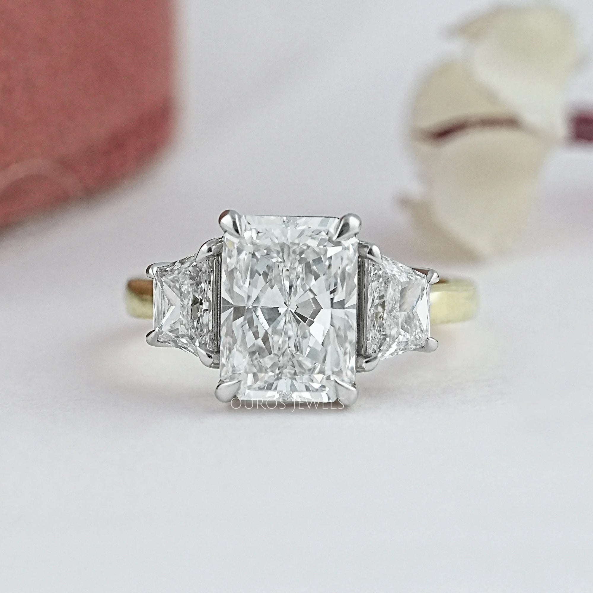 Three Stone Radiant And Trapezoid Lab Diamond Ring Ring