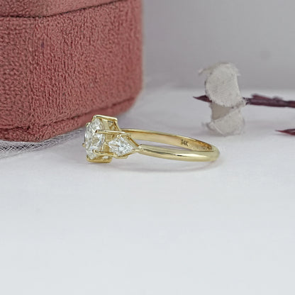 Three Stone Hexagon Cut Diamond Engagement Ring