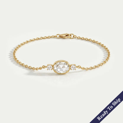 Three Stone Rose Cut Oval Bezel Chain Bracelet Bracelet