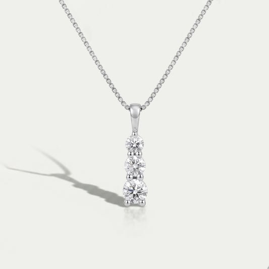 3 Stone Round Cut Lab Diamond Bar Pendant Necklaces