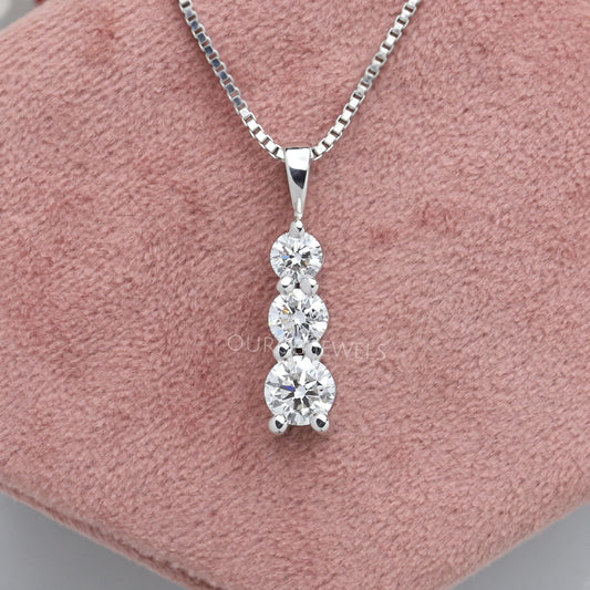 3 Stone Round Cut Lab Diamond Bar Pendant Necklaces
