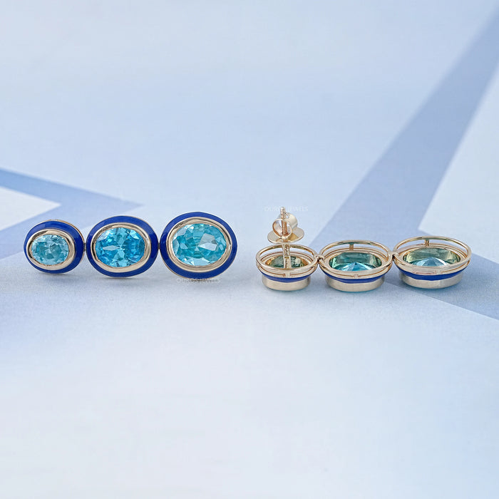 Blue Topaz Oval Gemstone Dangle Earrings