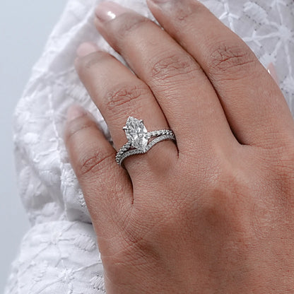 Marquise Lab Diamond Solitaire Accent Bridal Ring Set Rings