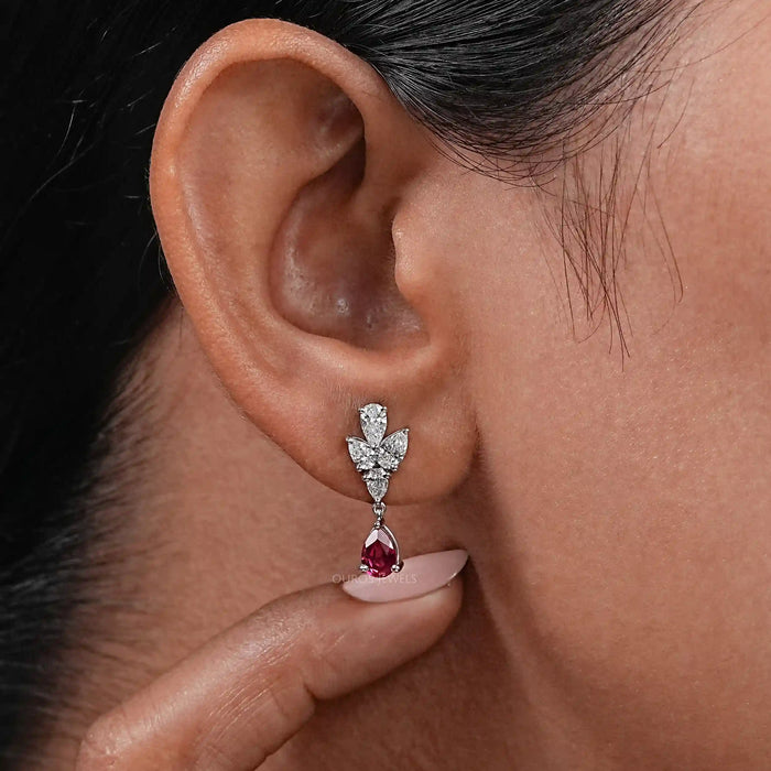 Ruby Pear And Diamond Drop Earrings