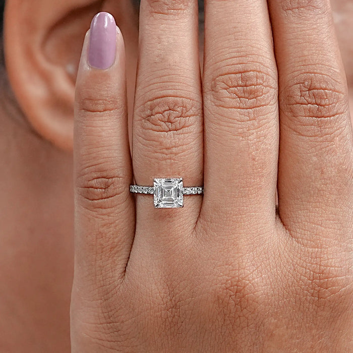 Asscher Cut Solitaire Diamond Engagement Ring