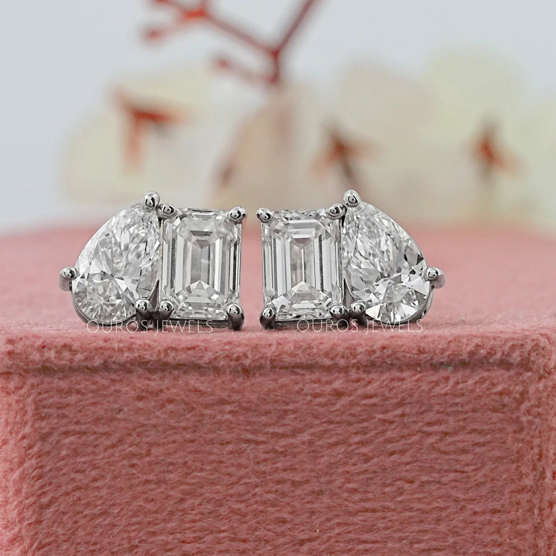 Pear and Emerald Lab Diamond Toi Et Moi Stud Earrings