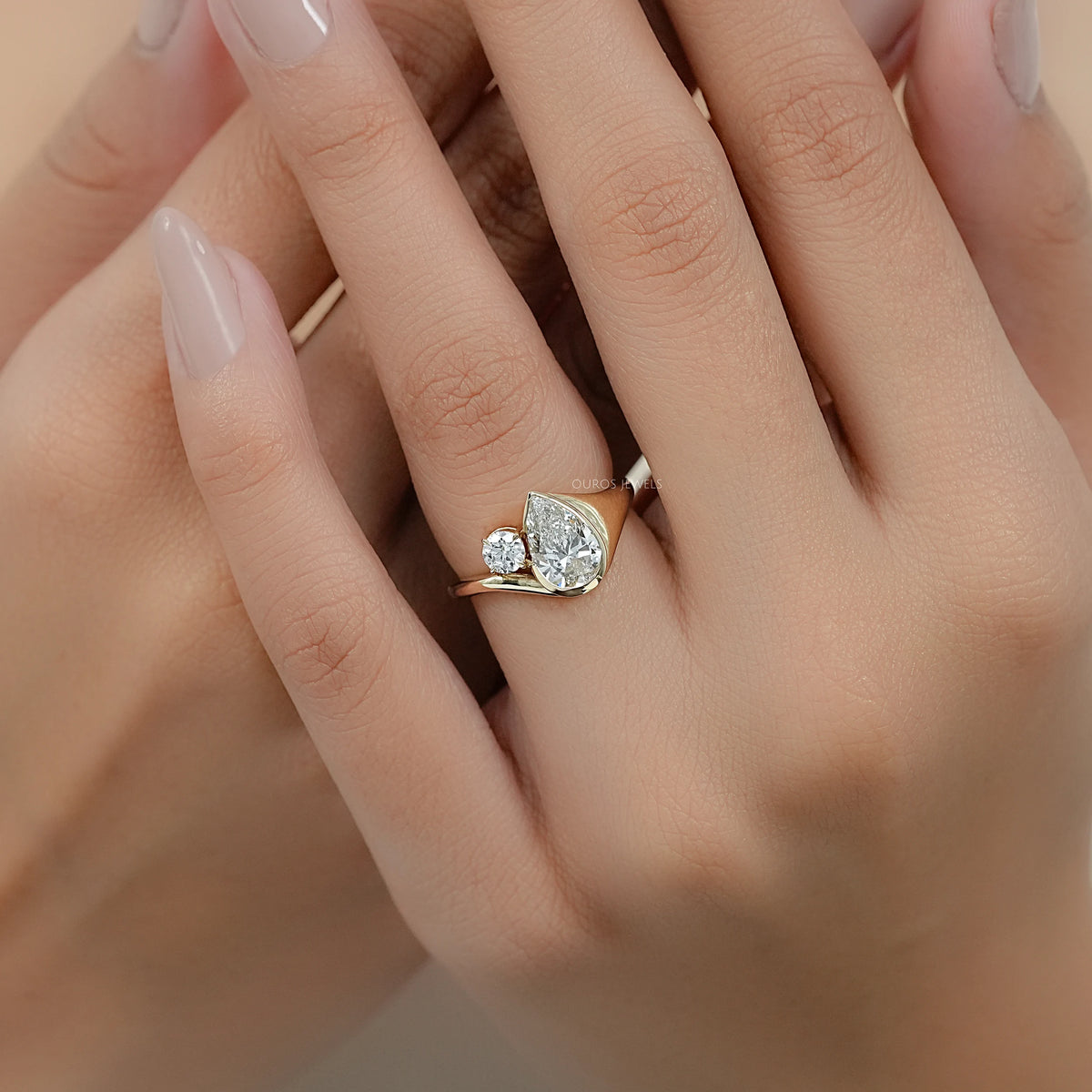 Bezel Set Pear Diamond Toi Et Moi Engagement Ring Ring