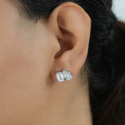 Pear and Emerald Lab Diamond Toi Et Moi Stud Earrings