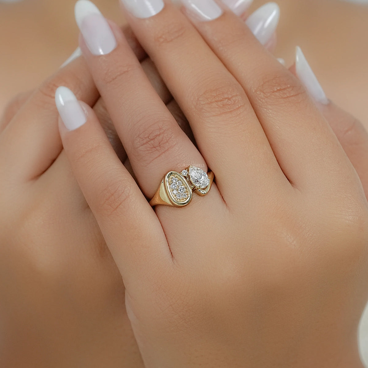 Pear And Pave Signet Set Bypass Ring Ring