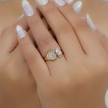 Pear And Pave Signet Set Bypass Ring Ring