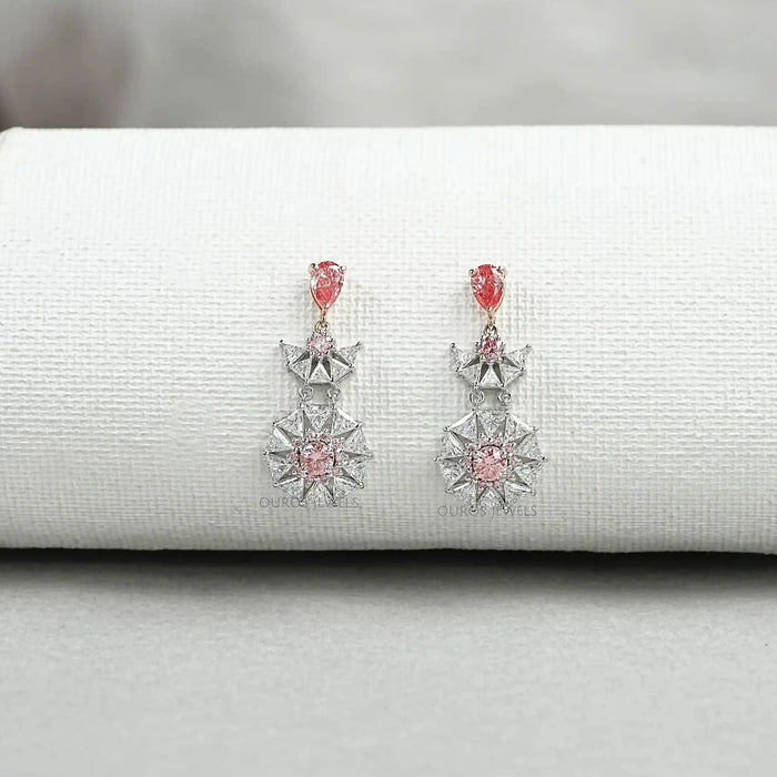 Pink Diamond Starburst Drop Earrings