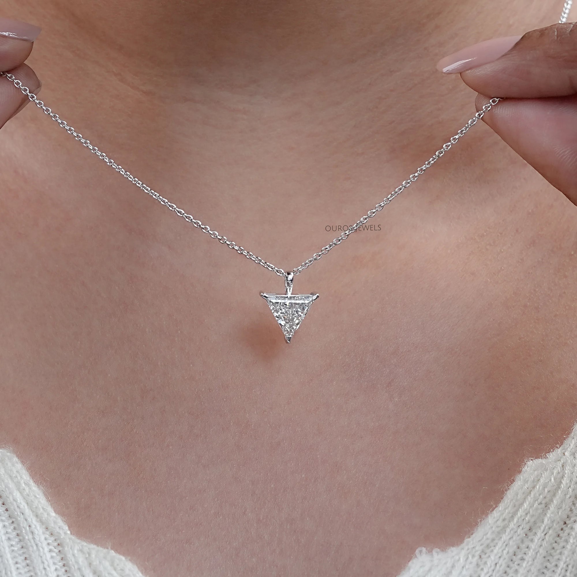 Triangle Cut Lab Diamond Solitaire Pendant Necklaces