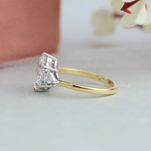 Step Cut Hexagon Shape Lab Diamond Three Stone Ring