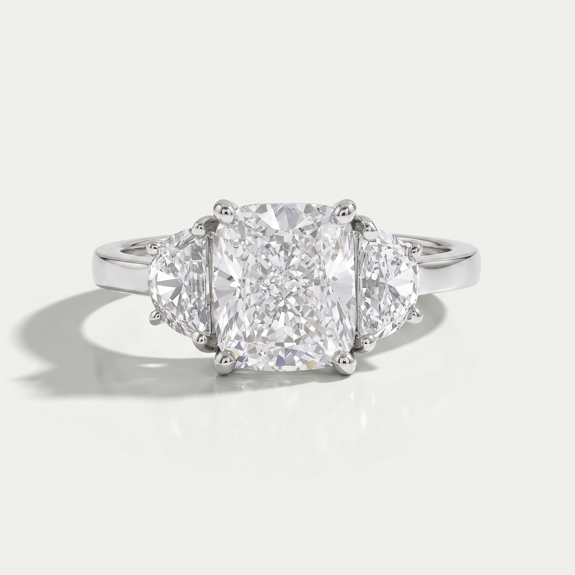 Trinity Cushion Cut Lab Diamond Engagement Rings Ring