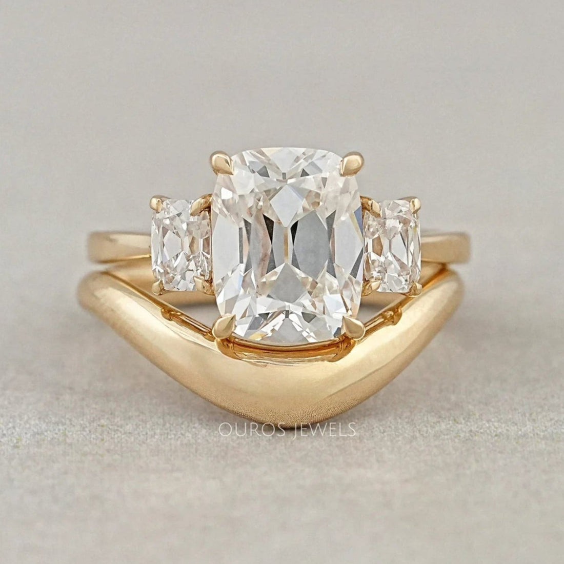 Trilogy Old Mine Cushion Diamond Curved Ring Set