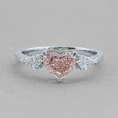 3 Stone Pink Heart Cut Diamond Engagement Ring Ring