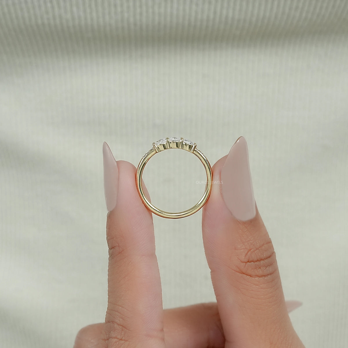 3 Stone Rose Cut Round Diamond Accent Ring Ring