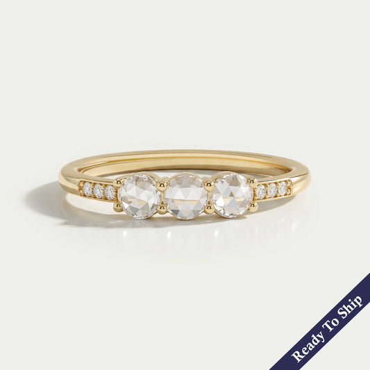 3 Stone Rose Cut Round Diamond Accent Ring Ring