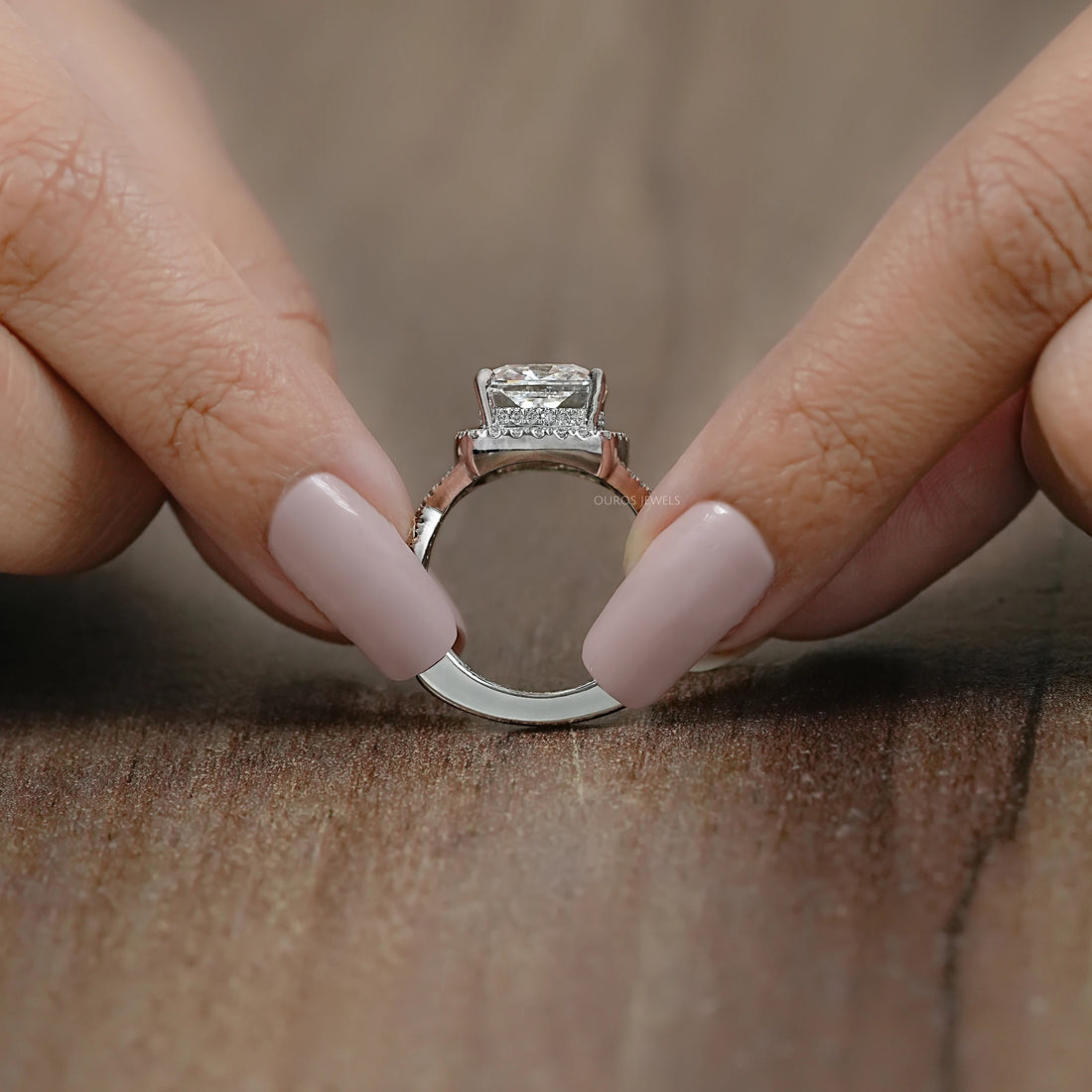 Twisted Square Cushion Cut Hidden Halo Ring Rings
