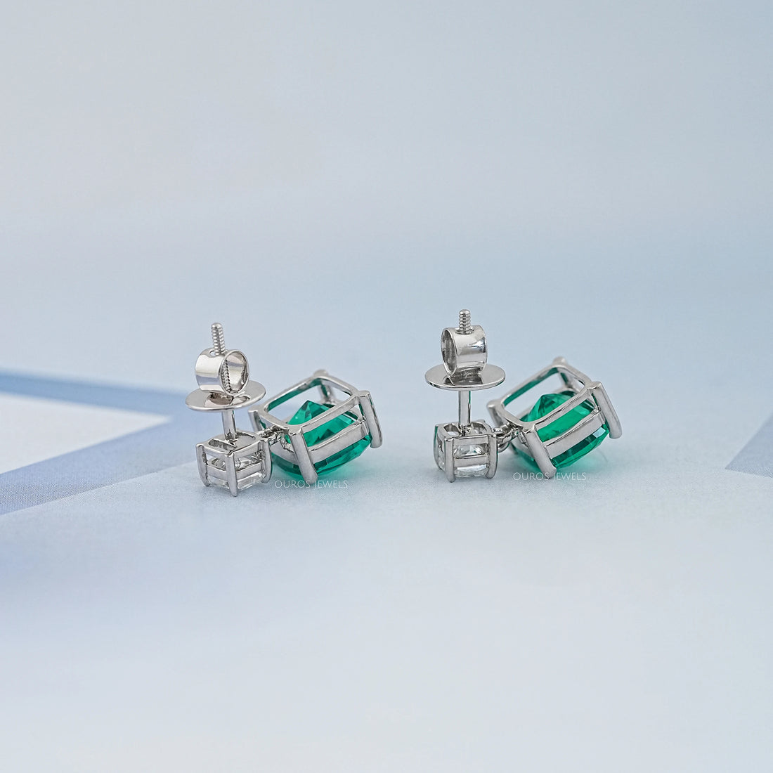 Green Cushion Gemstone Drop Earrings Earrings