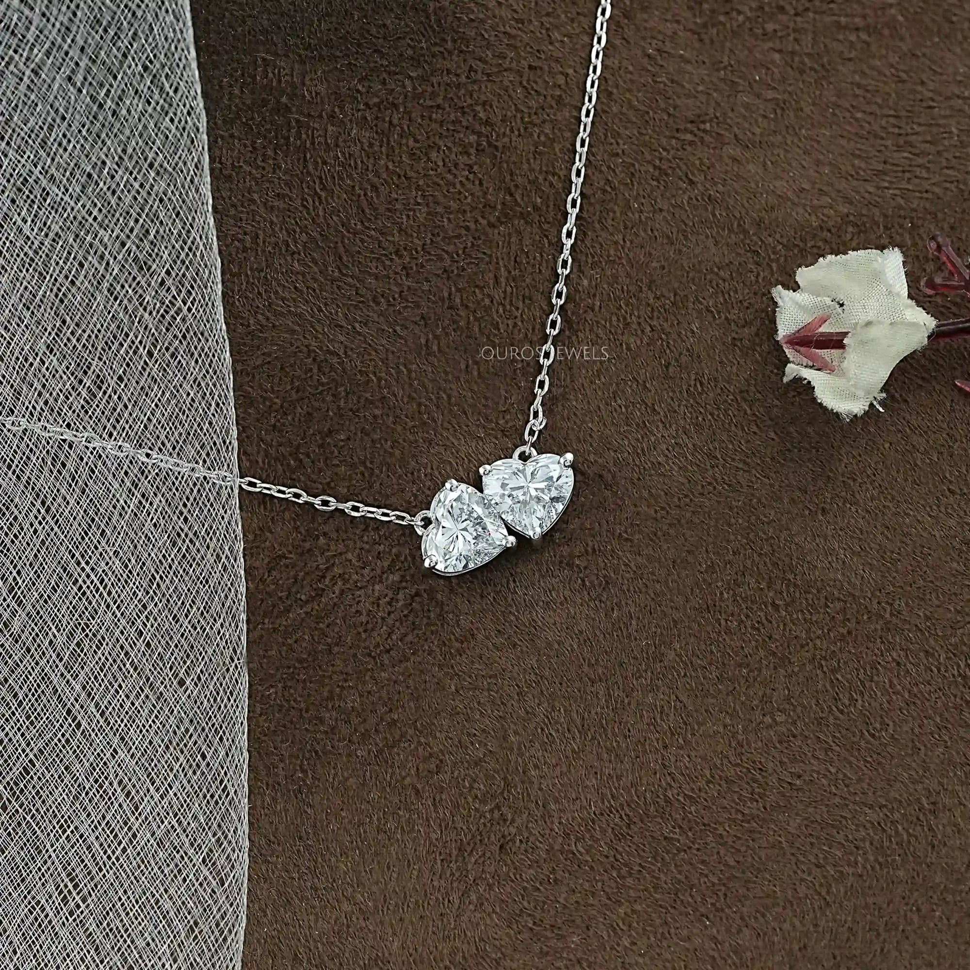 Heart Cut Lab Diamond Toi Et Moi Pendant Necklaces