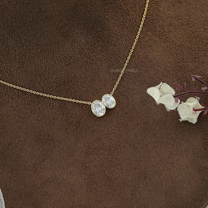 Duo Oval Diamond Bezel Toi Et Moi Pendant Necklaces
