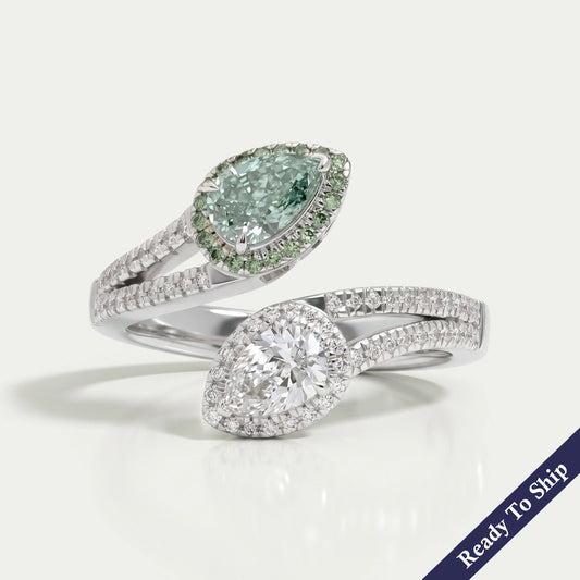 Two Stone Pear Cut Lab Diamond Bypass Ring Ring