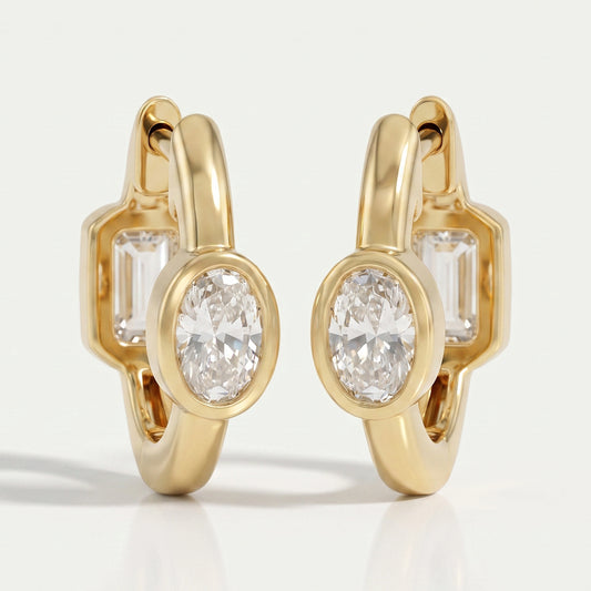 Two Stone Lab Diamond Bezel Set Hoop Earrings Earrings