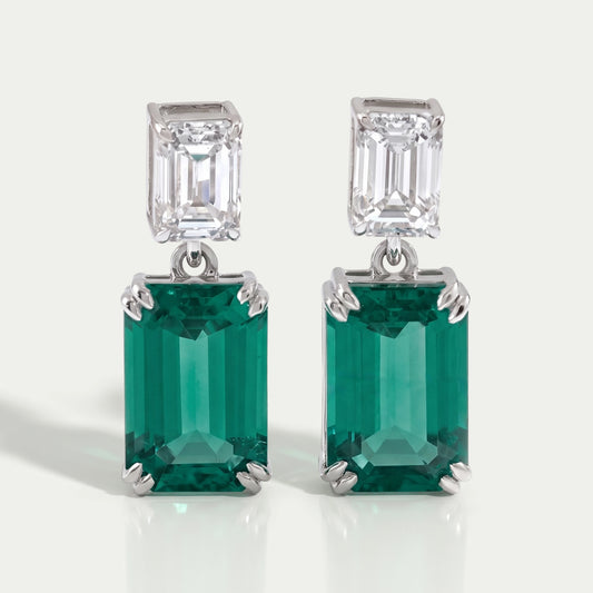 Two Stone Green Emerald Gemstone Drop Earrings Earrings