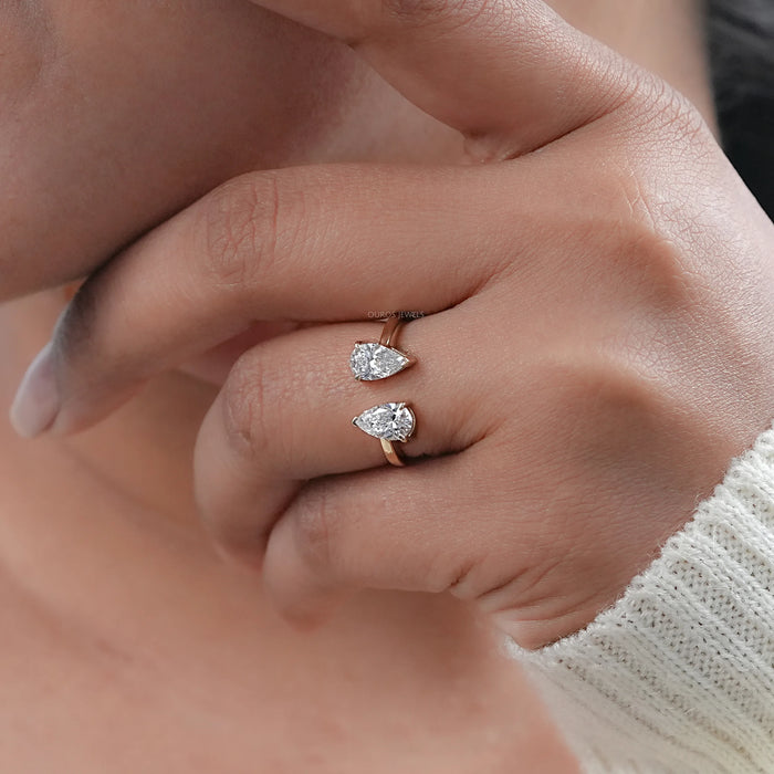 Two Stone Pear Lab Diamond Toi Et Moi Open Cuff  Ring