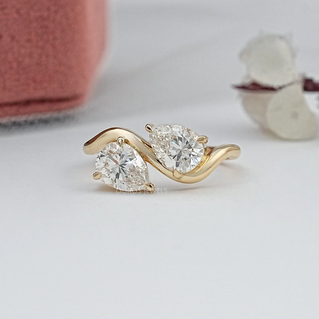 Two Stone Pear Diamond Wave Engagement Ring Ring
