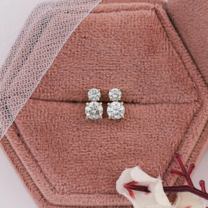 Round Lab Diamond Dual Stud Earrings Earrings