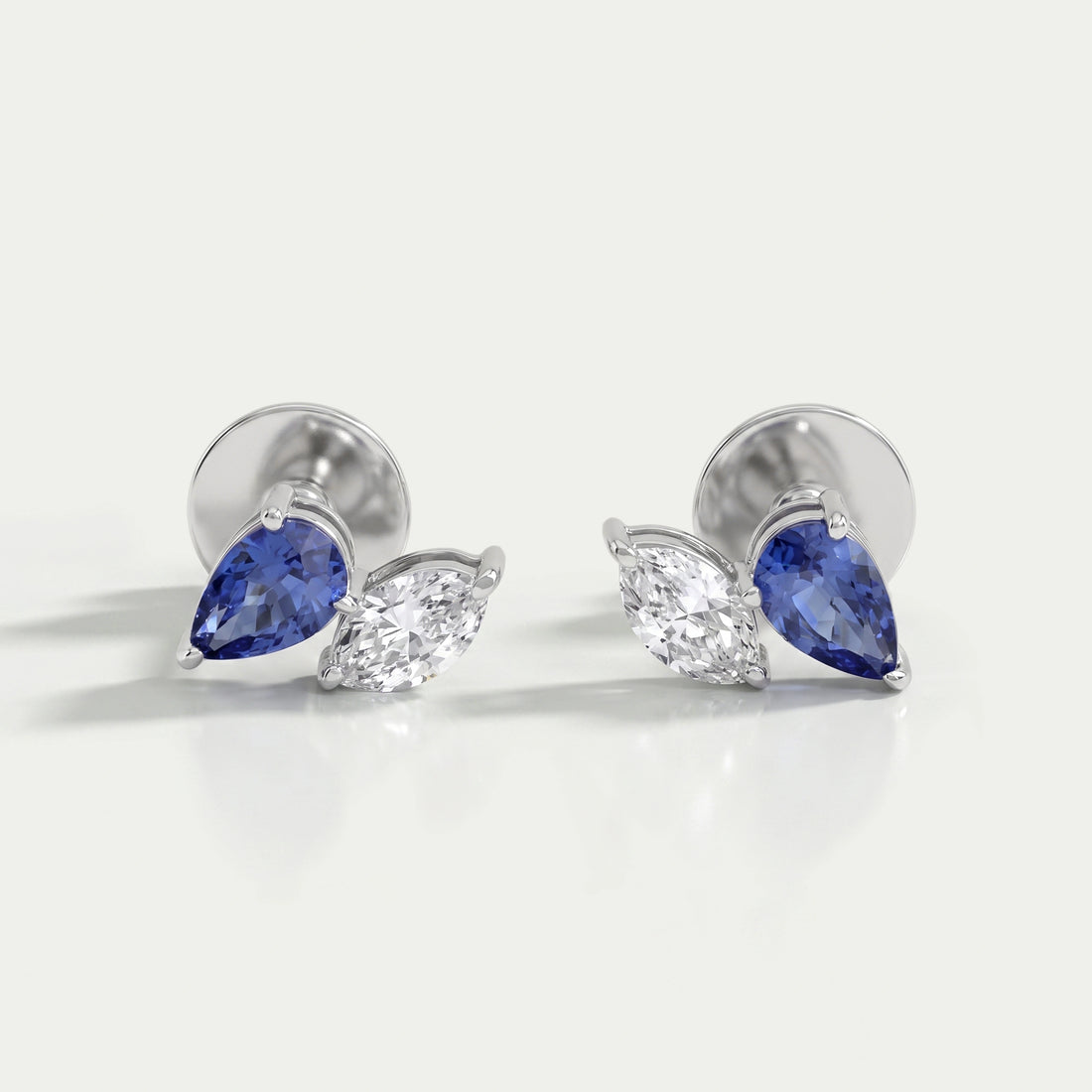 Two Stone Sapphire Pear And Marquise Diamond Stud Earrings Earrings