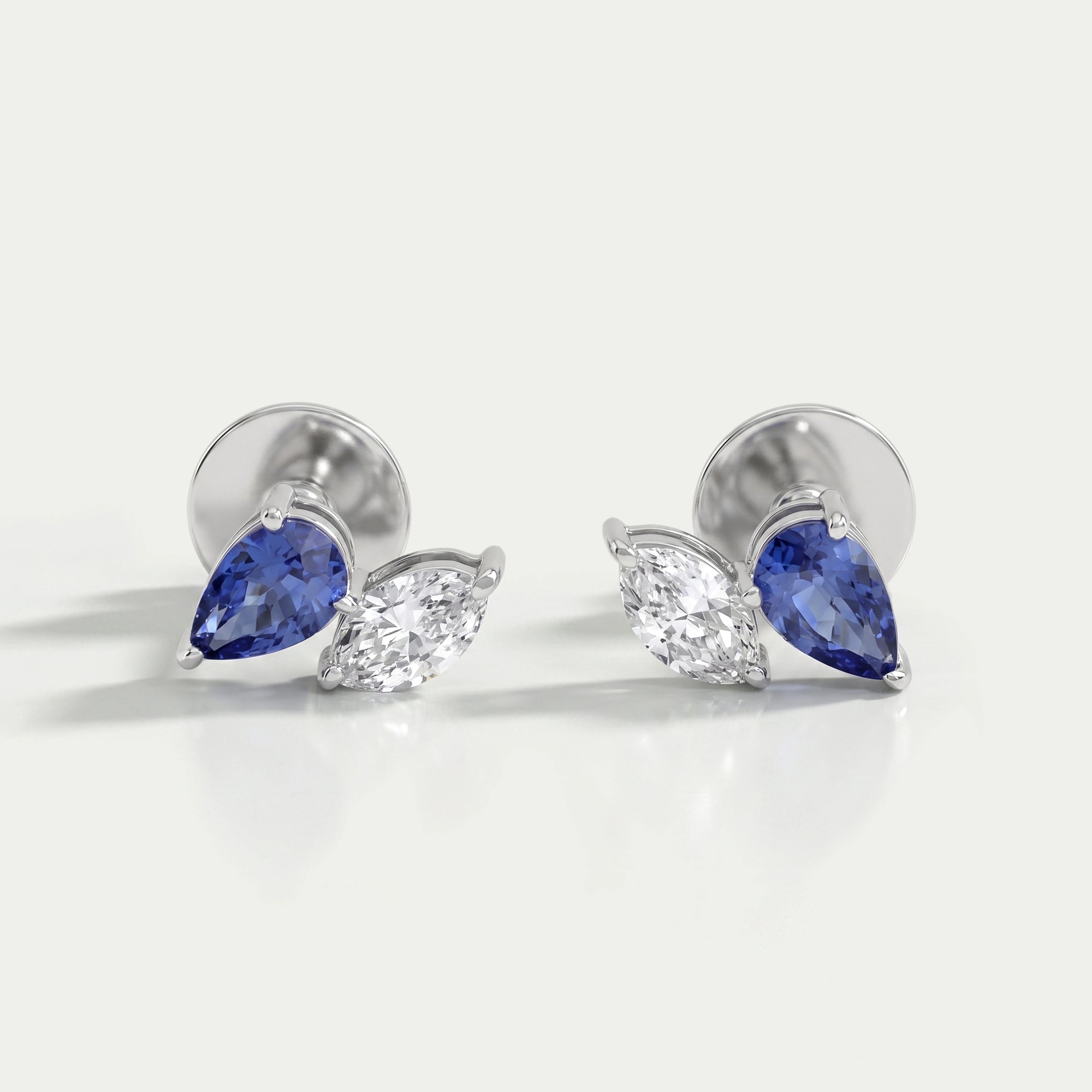 Two Stone Sapphire Pear And Marquise Diamond Stud Earrings Earrings