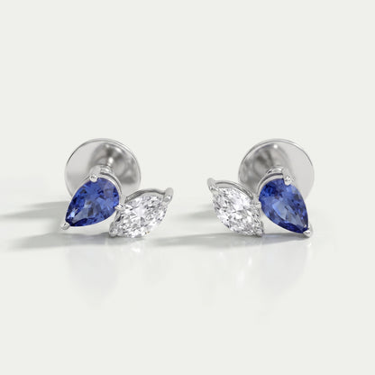 Two Stone Sapphire Pear And Marquise Diamond Stud Earrings Earrings