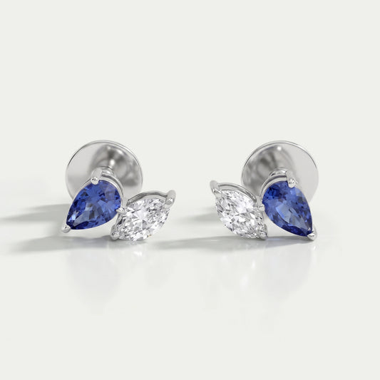 Two Stone Sapphire Pear And Marquise Diamond Stud Earrings Earrings