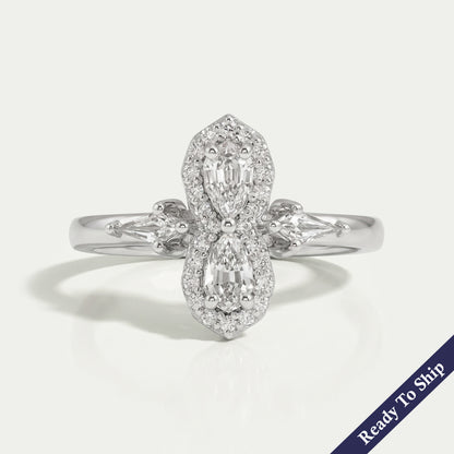 Two Stone Step Cut Pear Diamond Wedding Ring Rings