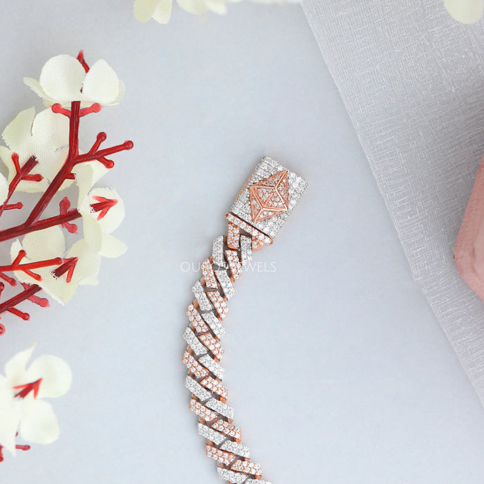 Round Cut Miami Cuban Bracelet With Two Tone