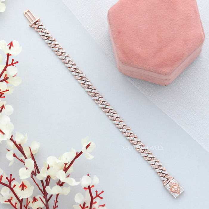 Round Cut Miami Cuban Bracelet With Two Tone