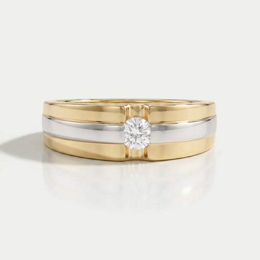Two-Tone Round Diamond Solitaire Men's Ring