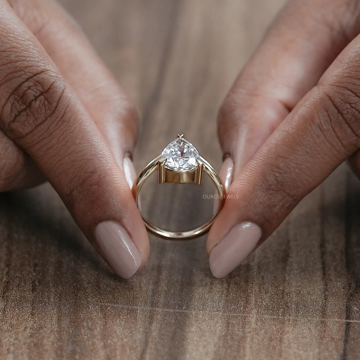 V  Shape Pear Cut Lab Diamond Solitaire Engagement Ring