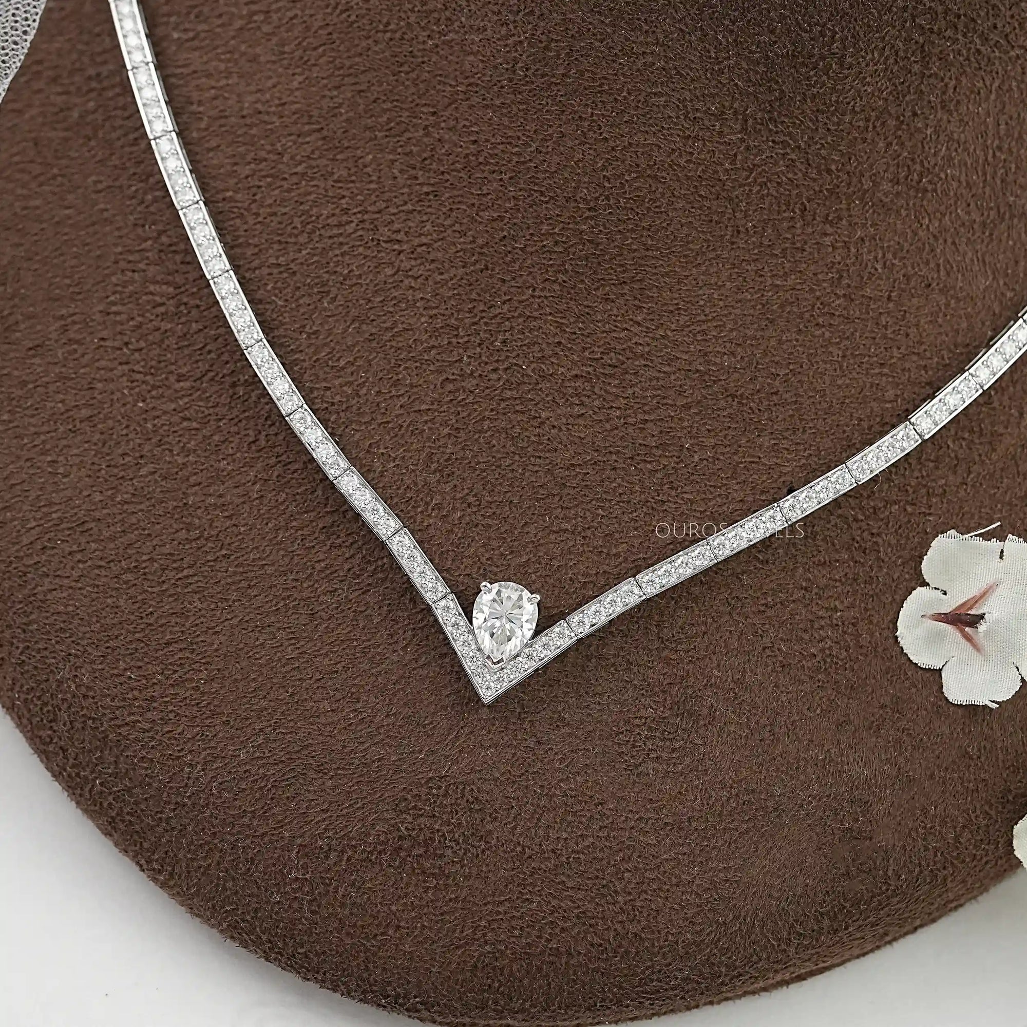 V - Shape Pear Diamond Drop Tennis Neckalce Necklaces