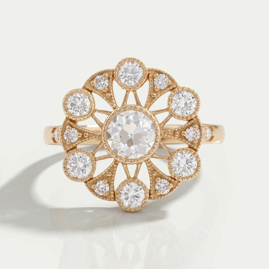 Vintage Old European Round Cut Flower Style Ring Ring
