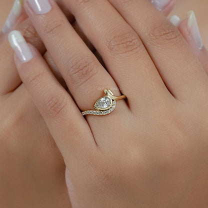 Bezel Old Mine Pear Diamond Wave Accent Ring
