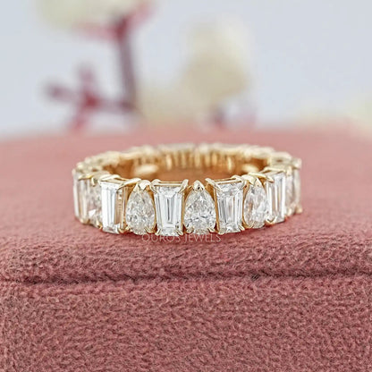 Tapered Baguette and Pear Diamond Half Eternity Wedding Band Rings