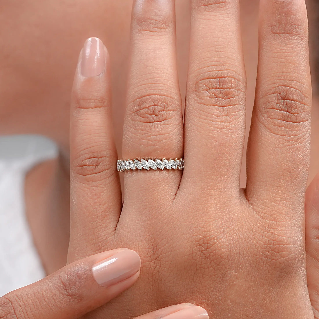 Marquise Cut Lab Grown Diamond Eternity Wedding Band Rings