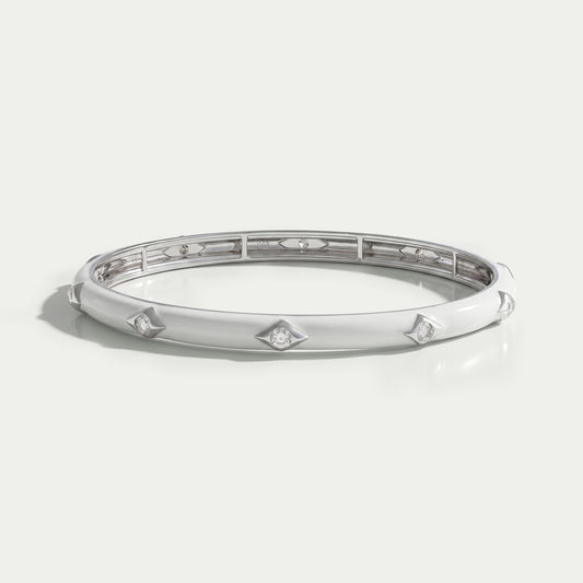 White Enamel Round Lab Diamond Bangle Bracelet