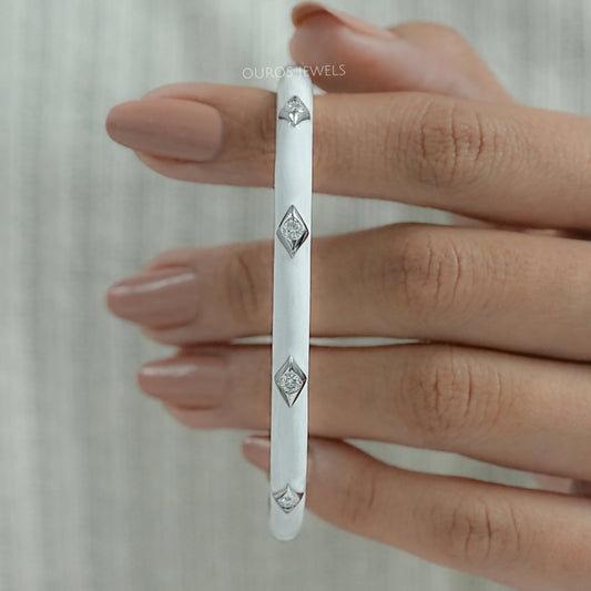 White Enamel Round Lab Diamond Bangle Bracelet